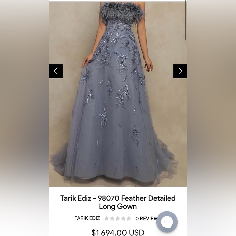 Tarik Ediz - 98070 Feather Detailed Long Gown. Size 6 fits size 4 perfectly